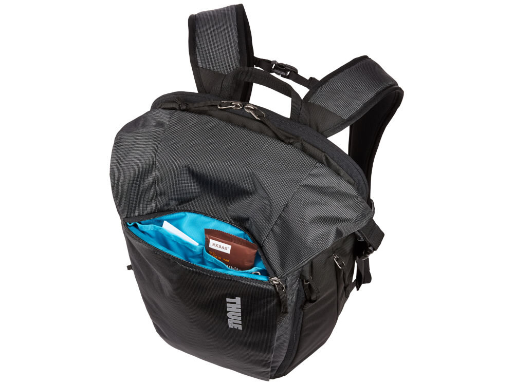 Plecak THULE EnRoute Large DSLR 25L Czarny wyściełana komora podzielona na części przednia kieszonka jasna wyściółka wnętrza plecaka