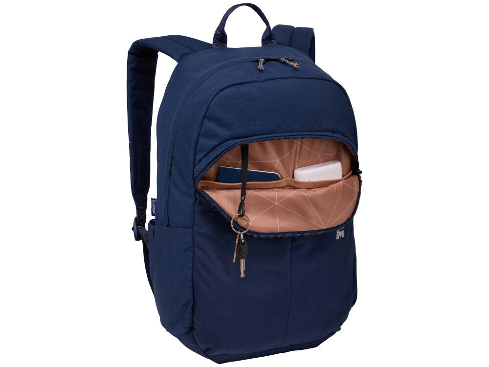 Plecak na laptopa THULE Indago 23L 15.6-16 cali niebieski dodatkowe detale nadrukowane geometryczne wzory, trójkolorowe uchwyty zamków
wytłoczony wzór na pasach naramiennych i rączce do ciągnięcia funkcjonalność trwałość ekologia w jednym produkcie