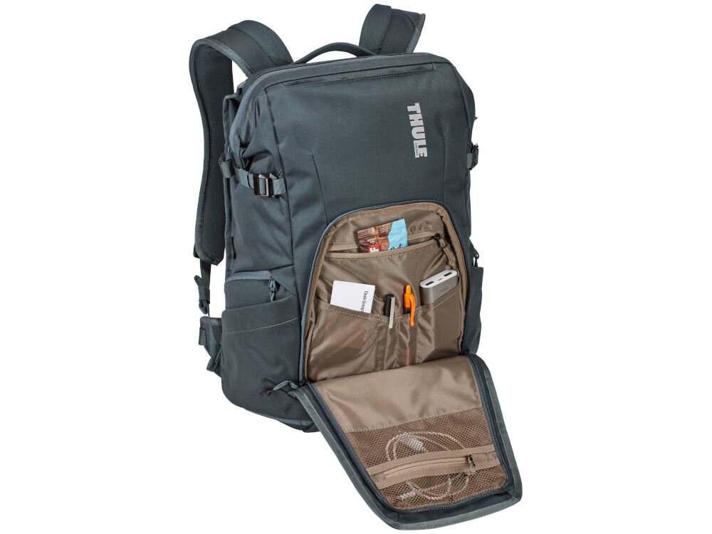Plecak THULE Covert DSLR Rucksack 24L Szary szeroki otwór zamykany na zamek przednia kieszeń zamek błyskawiczny