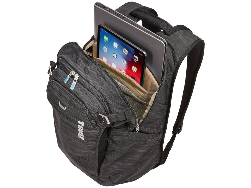 Plecak na laptopa THULE Construct 24L 15.6 cali Czarny połączenie stylu i funkcjonalności liczna ilość przegródek przestronne wnętrze miejsce na laptop do 15,6 cala tablet do 10,5 cala