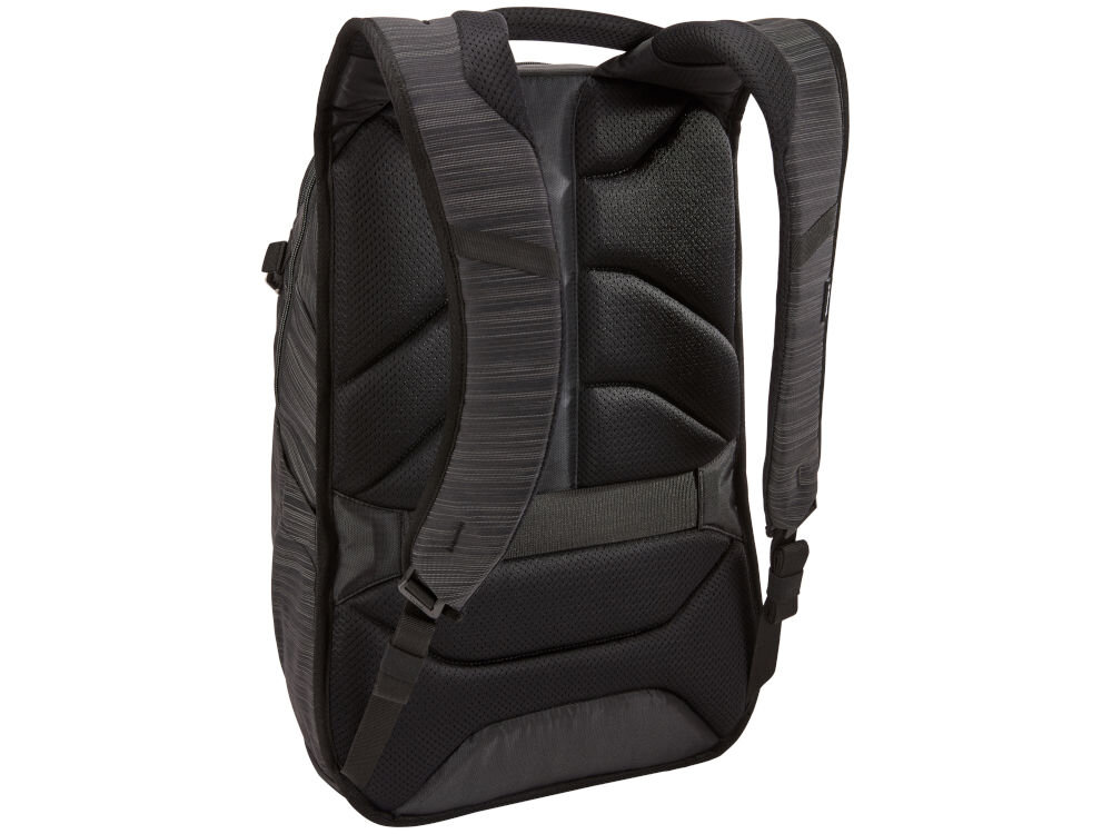 Plecak na laptopa THULE Construct 24L 15.6 cali Czarny trwałe wodoodporne materiały wysokiej jakości zamki YKK metalowe akcenty wyściełany panel tylny z oddychającego materiału siatkowego uchwyt do ciągnięcia