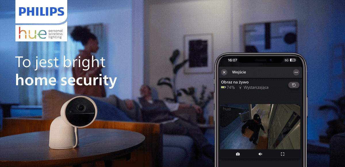 Czujnik otwarcia drzwi i okien PHILIPS HUE Secure telefon aplikacja kamera
