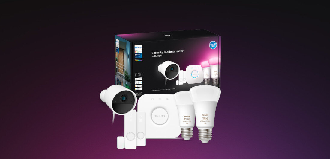 Zestaw startowy PHILIPS HUE Secure (kamera, 2 czujniki, 2 żarówki, mostek) zestaw akcesoria komplet wyposazenie