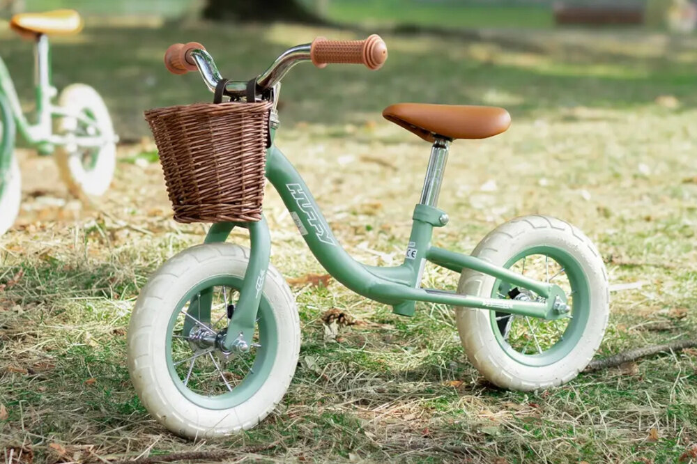 Rowerek biegowy HUFFY Vintage Zielony wiklinowy koszyk