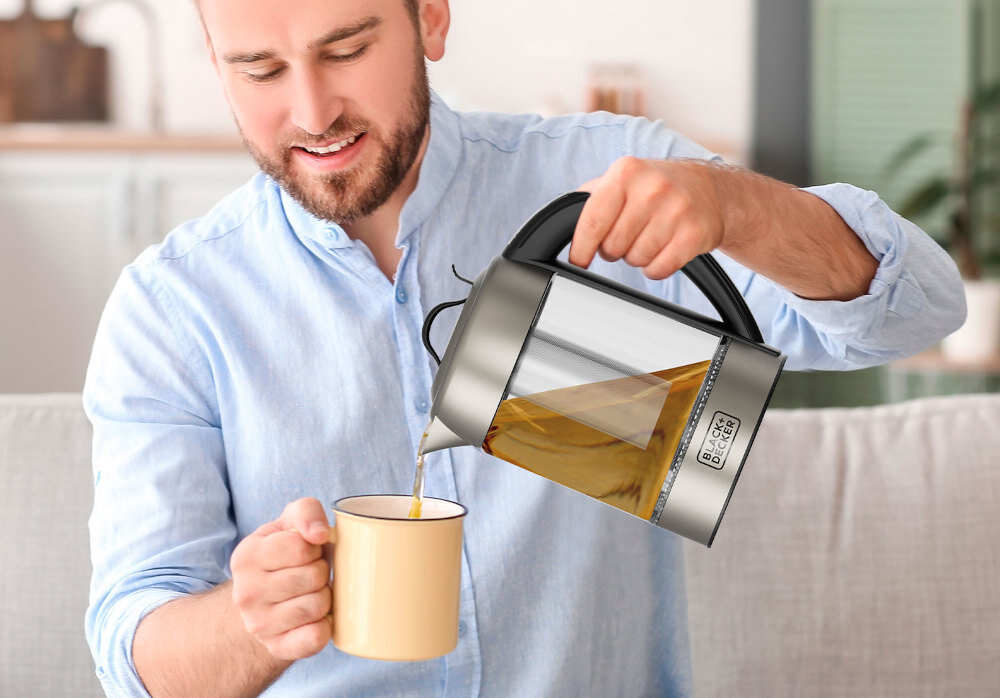 Czajnik BLACK&DECKER ES9580110B Srebrny Podstawa obrotowa 360°ukryta grzałka kierunek wygoda komfort użytkowanie