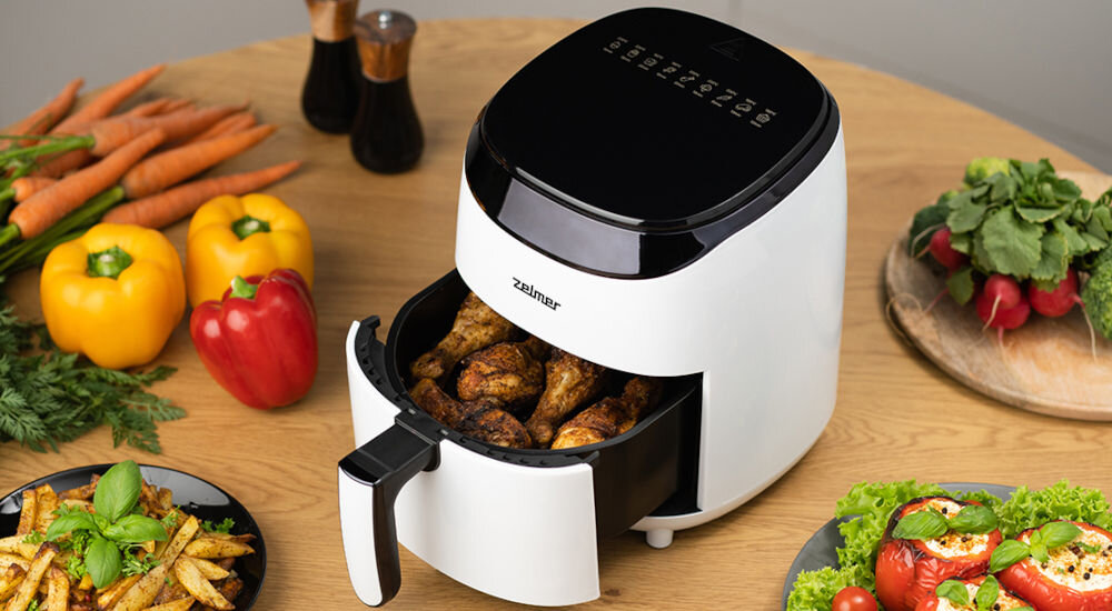 Frytkownica beztłuszczowa ZELMER ZAF3551W Air Fryer Wysoka moc wysoka wydajność smak dania technologia cyrkulacji powietrza potrawy możliwości