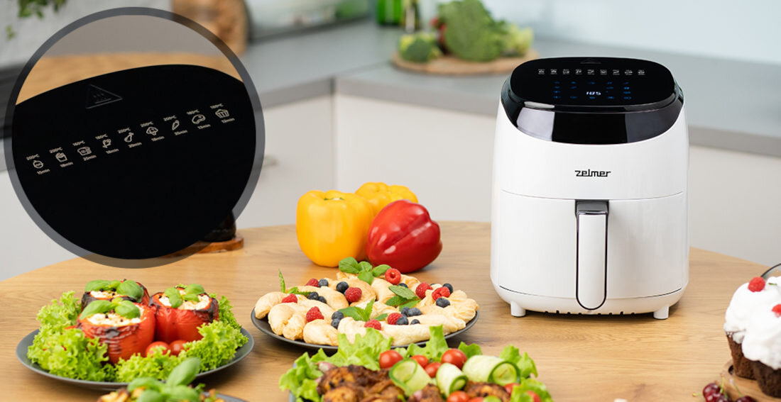 Frytkownica beztłuszczowa ZELMER ZAF3551W Air Fryer 9 automatycznych programów frytki chleb ryby kurczak steki babeczki programy potrawy preferencje