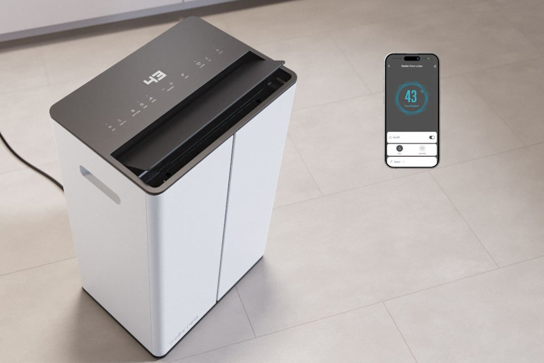 OSUSZACZ POWIETRZA STADLER FORM LUKAS BIAŁY Aplikacja Wi-Fi użytkowanie potrzeby dostosowanie cztery poziomy osuszania timer smartfon kontrola