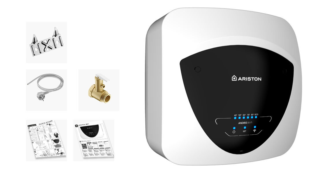 Bojler elektryczny ARISTON Andris Elite Wi-Fi 3105084 30 l elementy zestaw