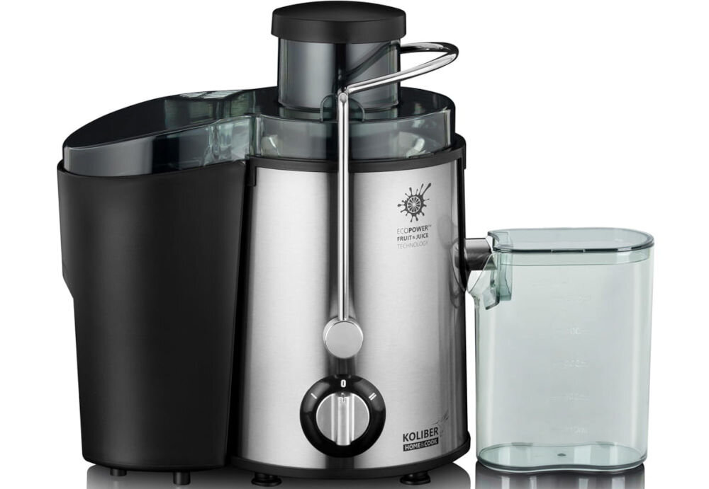 Sokowirówka KOLIBER Juicemax X-1800-W praktyczna wygodna pojemnik na miąższ pojemnik na sok popychacz pokrywę waga 2,4 kg kompaktowe wymiary łatwe przechowywanie moc szczytowa 1800 W moc nominalna 600 W szybkie efektywne wyciskanie soków świeze napoje każdego dnia 