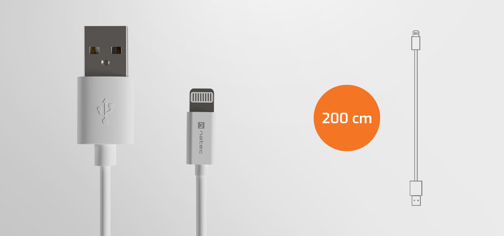 NATEC Prati Materiał TPE 200 centymetrów - końcówki USB-A i lightning
