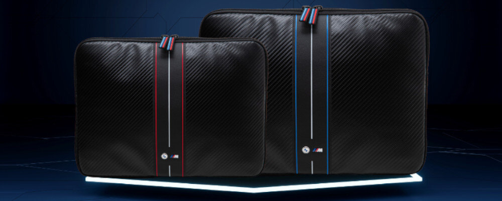Etui na laptopa BMW Sleeve Carbon Blue Stripes styl ochrona trwalosc odpornosc delikatna skora