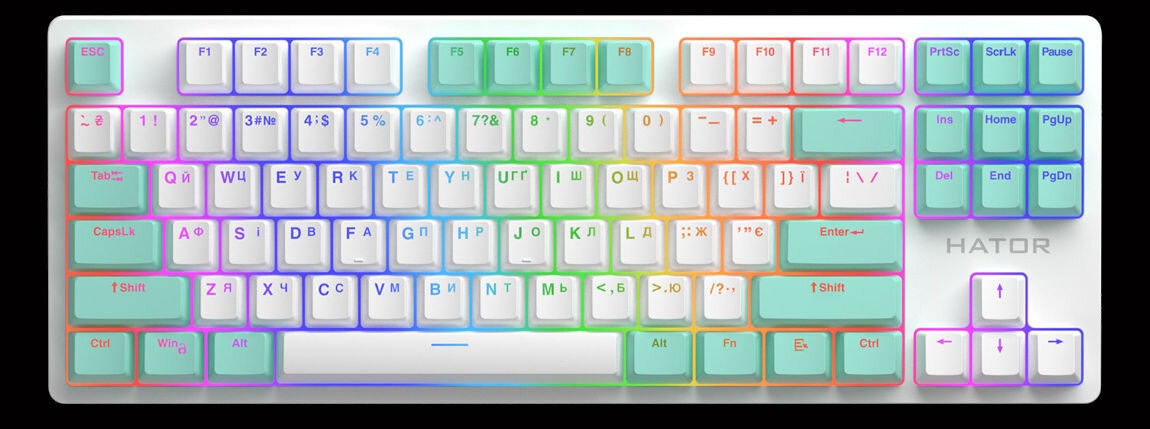 Klawiatura HATOR Rockfall 2 Mecha Signature Edition Biało-miętowy połączenie stylowego designu z zaawansowaną technologią
