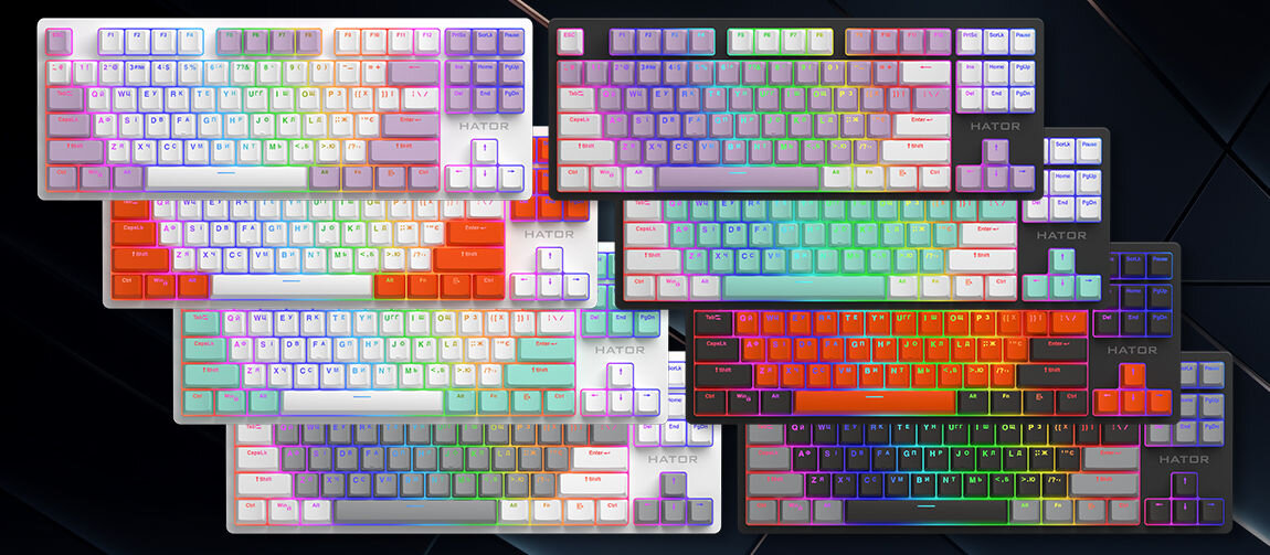 Klawiatura HATOR Rockfall 2 Mecha Signature Edition Biało-miętowy kompatybilność z Windows 10 11 Android Linux macOS PS4 PS5 Xbox One Series X|S