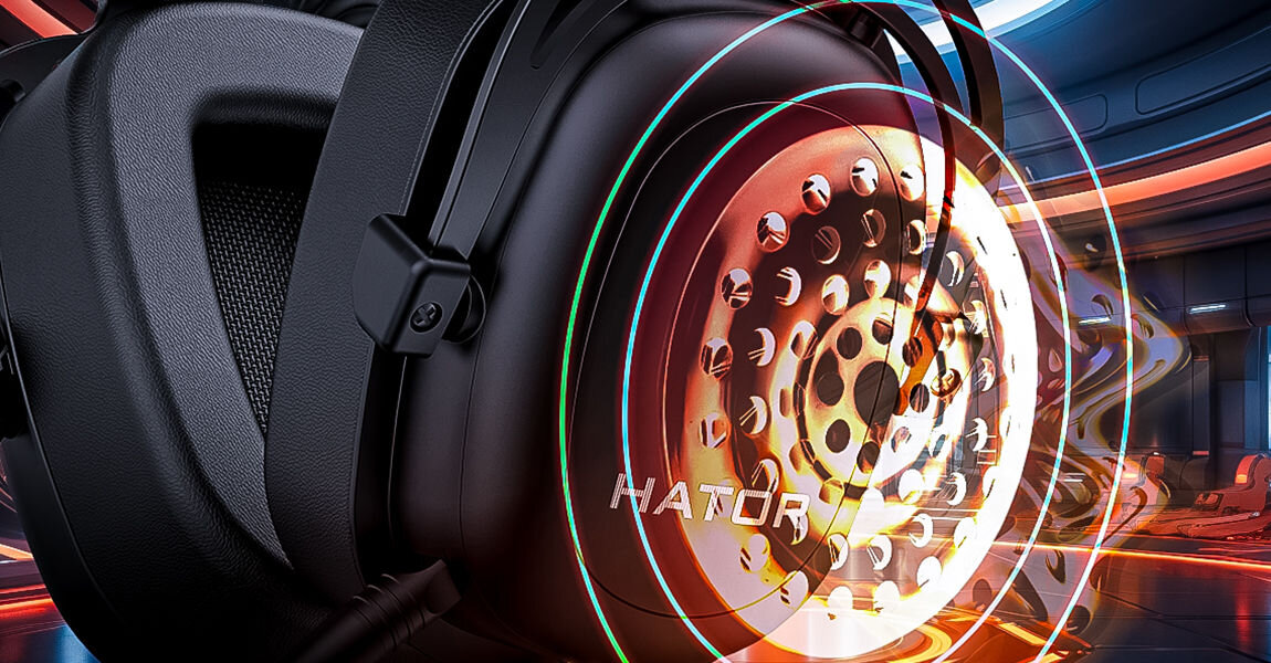 Słuchawki HATOR Hypergang 2 USB 7.1 czarny 53 mm głośniki o rezystancji 64 Ohm membrana kompozytowa magnesy neodymowe