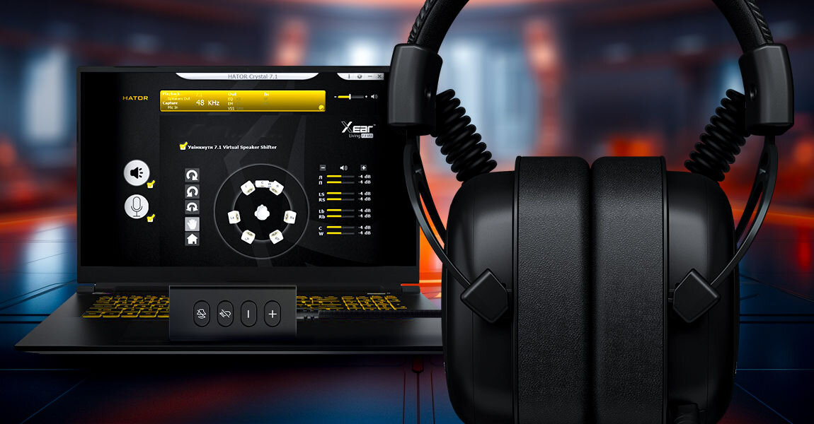 Słuchawki HATOR Hypergang 2 USB 7.1 czarny karta dźwiękowa z autorskim oprogramowaniem dźwięk przestrzenny 7.1 korektor