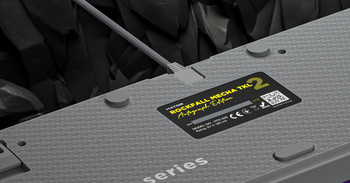 Klawiatura HATOR Rockfall 2 Mecha Tactile Autograph Edition Titanium odczepiany kabel USB-A / USB-C o długości 1,8 m