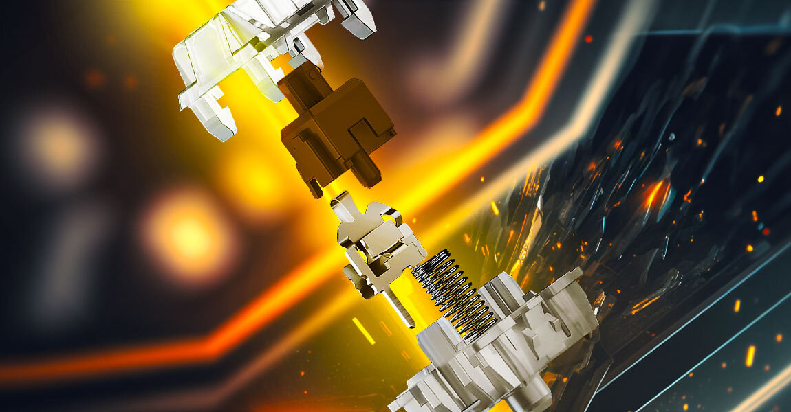 Klawiatura HATOR Rockfall 2 Mecha Tactile Autograph Edition Choco przełączniki Aurum Brown fabrycznie nasmarowane długie sprężyny obudowa z tworzywa ROM trzonek z POK złote styki kompozytowe