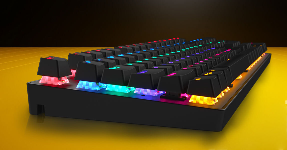 Klawiatura HATOR Starfall Rainbow HTK-608 pełne podświetlenie RGB możliwość indywidualnego ustawienia kolorów i efektów dla każdego klawisza oraz osobne programowanie stref bocznych podświetleń