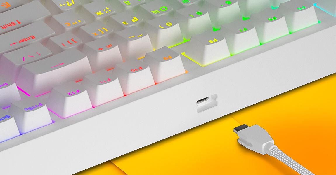 Klawiatura HATOR Skyfall 2 TKL Pro Biały odczepiany kabel USB-A / USB-C o długości 1,8 m z elastycznego oplotu