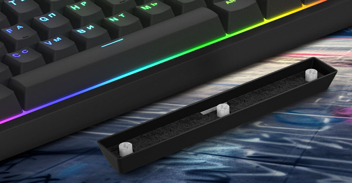 Klawiatura HATOR Rockfall 2 TKL Optica Biały dodatkowa warstwa dźwiekochłonnej pianki w klawiszu spacji redukcja hałasu i wibracji