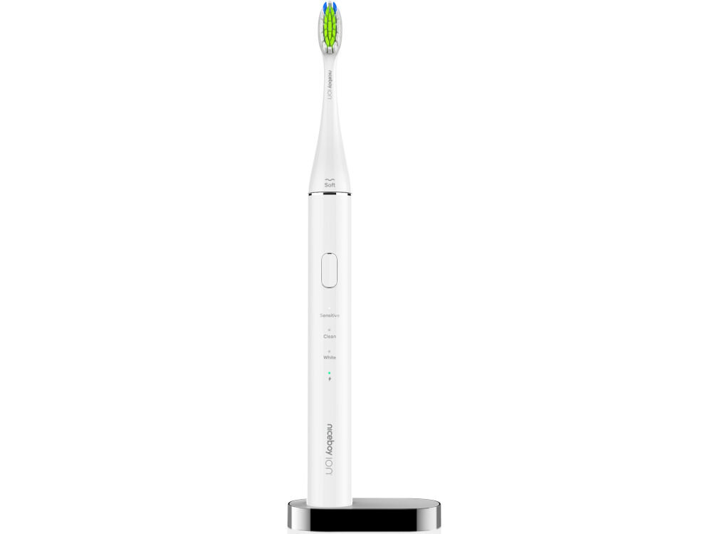 Szczoteczka soniczna NICEBOY Ion Sonic Pro UV Biały imponująca żywotność baterii do 55 dni na 1 naładowaniu magnetyczna stacja dokująca kabel ładowania wygodne praktyczne rozwiązanie codzienna higiena jamy ustnej