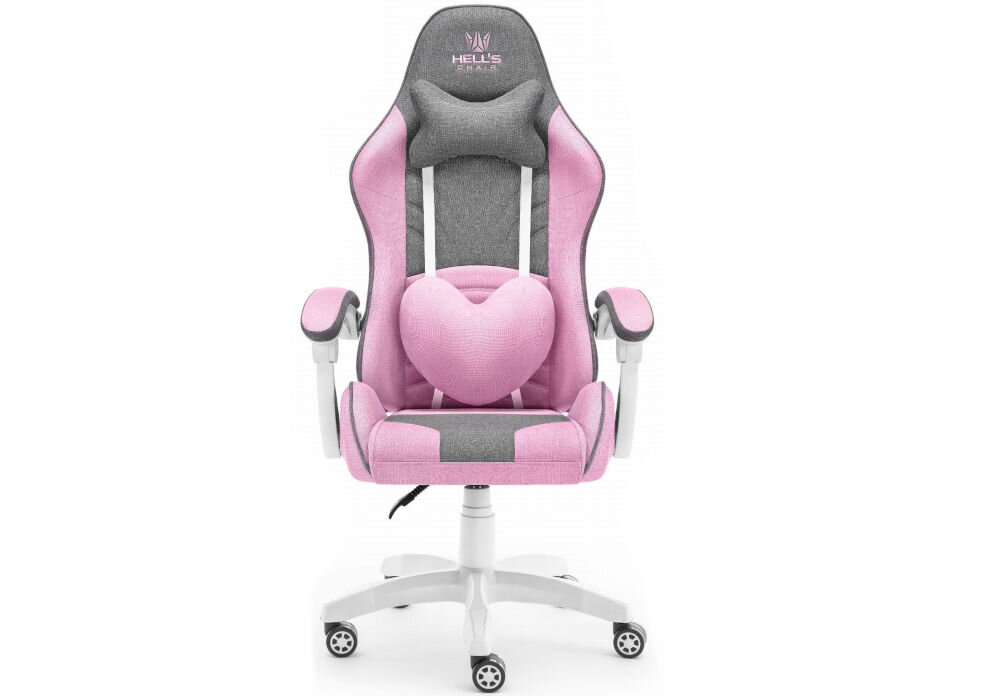 Fotel HELL'S CHAIR Rainbow Kids Szaro-różówy prezentacja fotela od przodu na białym tle wzrost optymalne dopasowanie podparcie ciała komfort