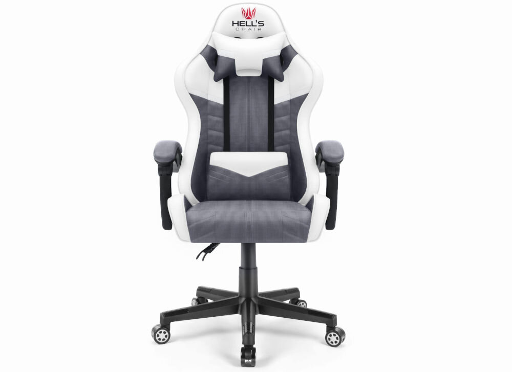 Fotel HELL'S CHAIR HC- 1004 Biało-szary prezentacja fotela od przodu na jasnym tle solidna konstrukcja wypełnienie z termo-elastycznej pianki Free Air zimnej pianki CF sprzyja utrzymaniu prawidłowej postawy