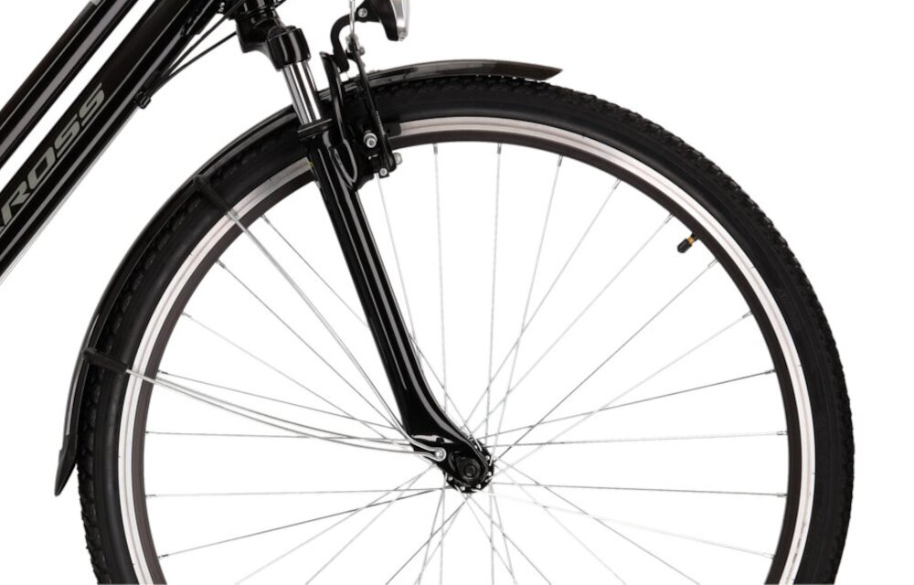 Rower trekkingowy KROSS Trans 1.0 D15 28 cali damski Czarno-szary kola 28-calowe aluminiowe obrece latwiej pokonac przeszkody wikeszy kontakt opony z podlozem szerokie opony marki WANDA dobra przyczepnosc regularne sprawdzanie cisnienia powietrza wartosc na bocznej czesci opony