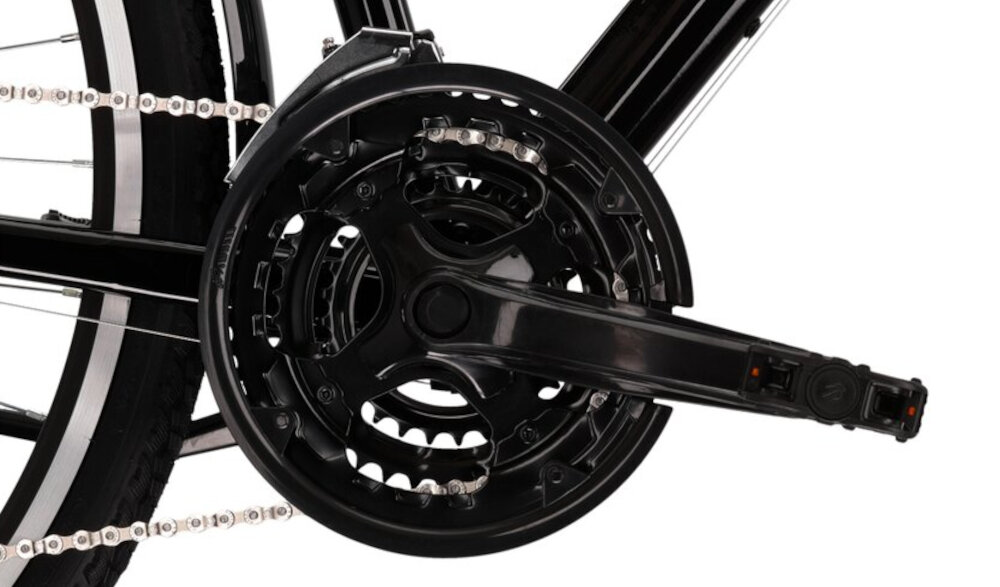 Rower trekkingowy KROSS Trans 1.0 D15 28 cali damski Czarno-szary korba WHEEL TOP typu 28x38x48T x 170mm lekka wydajna wolnobieg SUNRACE MFM2A wytrzyma duzy nacisk na pedaly