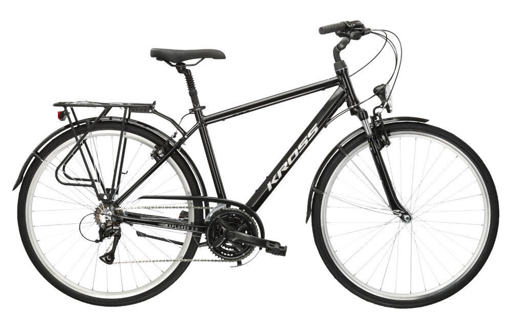 Rower trekkingowy KROSS Explorer 2.0 M17 28 cali męski Czarno-srebrny rama 17-calowa aluminiowa zwinny lekki latwo podniesc odporny na korozje wybor rozmiaru ramy Twoj wzrost mierzony w zrelaksowanej pozycji typ roweru dla osob o wzroscie od 165 do 174 cm