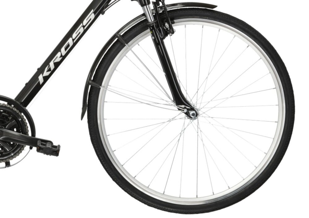 Rower trekkingowy KROSS Explorer 2.0 M17 28 cali męski Czarno-srebrny kola 28-calowe aluminiowe obrecze szybsze osiagniecie predkosci doceowej latwe pokonywanie przeszkod wiekszy kontakt kola z podlozem szerokie opony marki WANDA regularne sprawdzanie ciśnienia powietrza wartość na bocznej części opony