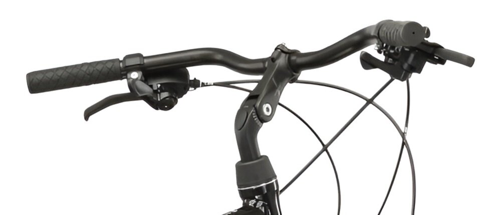 Rower trekkingowy KROSS Explorer 2.0 M17 28 cali męski Czarno-srebrny rower typu hardtail przedni amortyzator ZOOM typu 120E ze skokiem 107 mm ulatwia najezdzanie na przeszkody niweluje wstrzasy na kierownicy niska masa roweru duza sztywnosc regulacja sprezyna srubowa