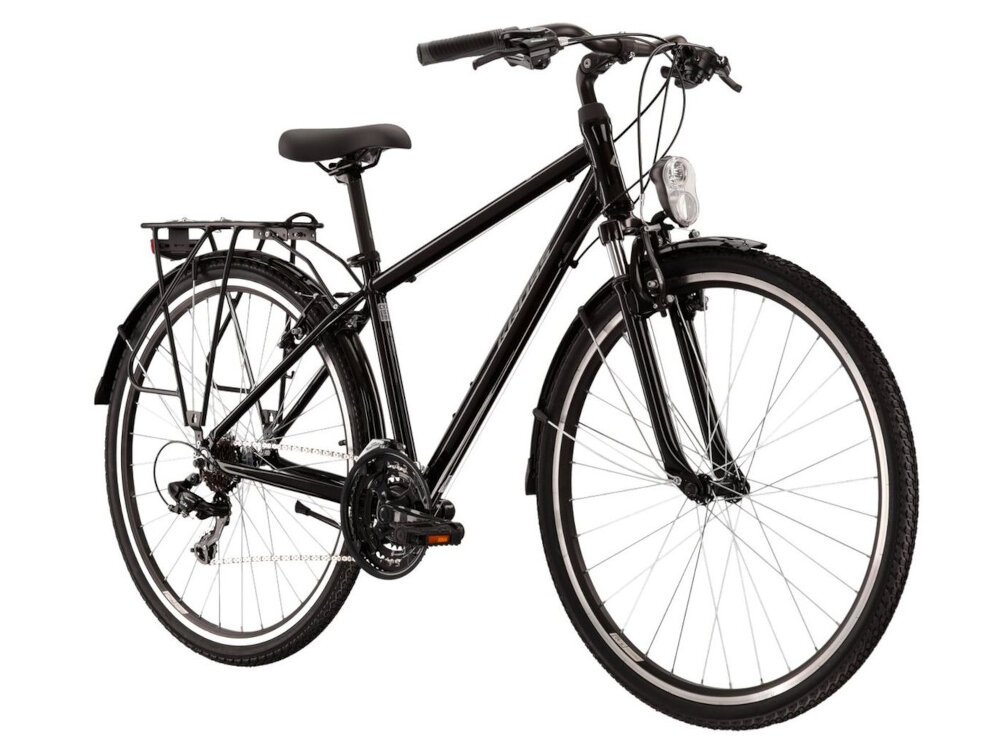 Rower trekkingowy KROSS Trans 1.0 M23 28 cali damski Czarno-szary dla mezczyzn do jazdy po asfalcie i po nieutwardzonych drogach trekkingowa geometria jazda w niemeczacej naturalnej wyprostowanej pozycji