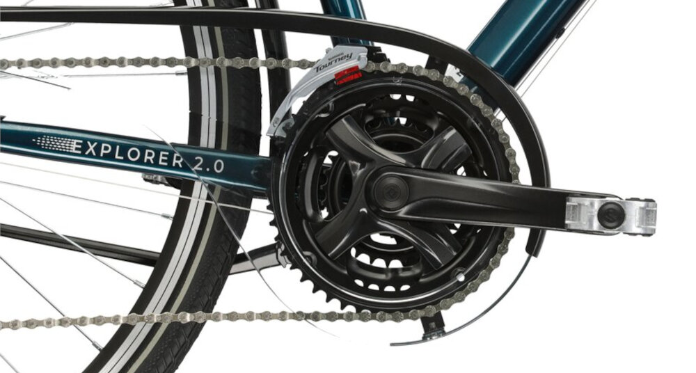 Rower trekkingowy KROSS Explorer 2.0 U19 28 cali Turkusowo-srebrny koba PROWHEEL typ 28x38x48Tx170mm lekka wydajna wolnobieg SUNRACE typ MFM2A.7DS0 wytrzyma duzy nacisk na pedaly