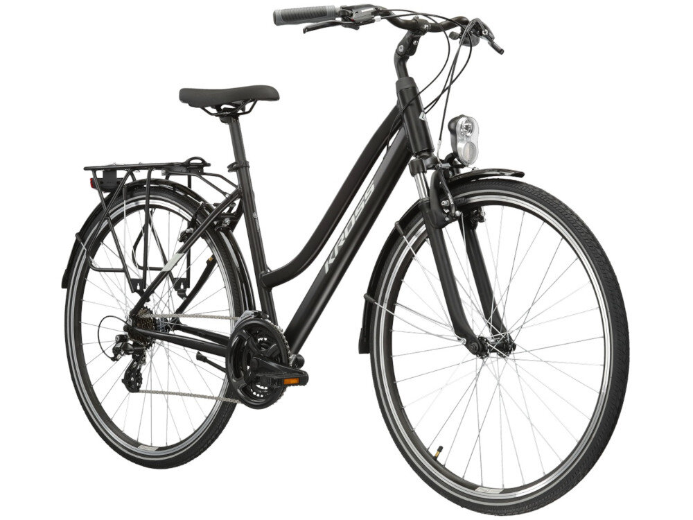 Rower trekkingowy KROSS Trans 2.0 D15 28 cali damski Czarny dla kobiet do jazdy po asfalcie i po nieutwardzonych drogach trekkingowa geometria jazda w niemeczacej naturalnej wyprostowanej pozycji