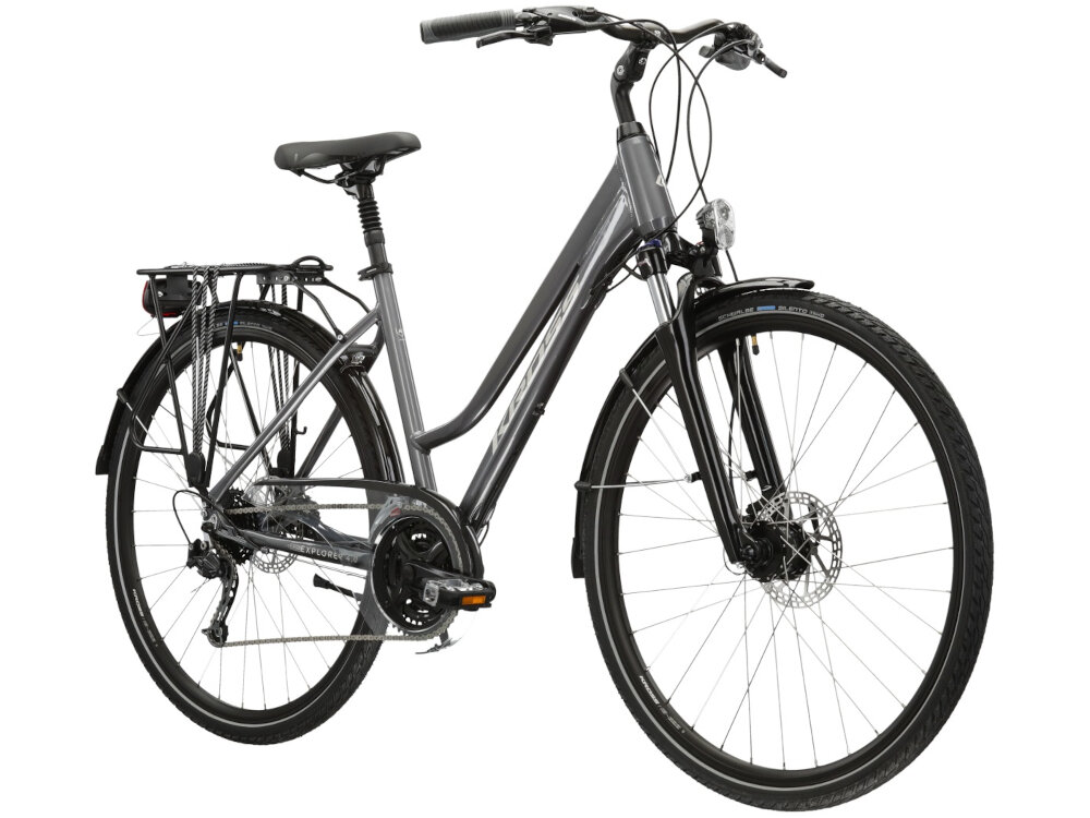 Rower trekkingowy KROSS Explorer 4.0 D17 28 cali damski Grafitowy dla kobiet do jazdy po asfalcie i po nieutwardzonych drogach trekkingowa geometria jazda w niemeczacej naturalnej wyprostowanej pozycji