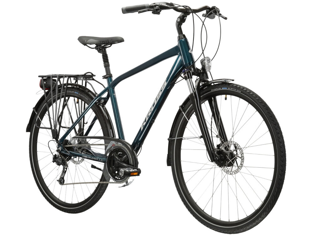 Rower trekkingowy KROSS Explorer 4.0 M19 28 cali męski Turkusowy dla mezczyzn do jazdy po asfalcie i po nieutwardzonych drogach trekkingowa geometria jazda w niemeczacej naturalnej wyprostowanej pozycji