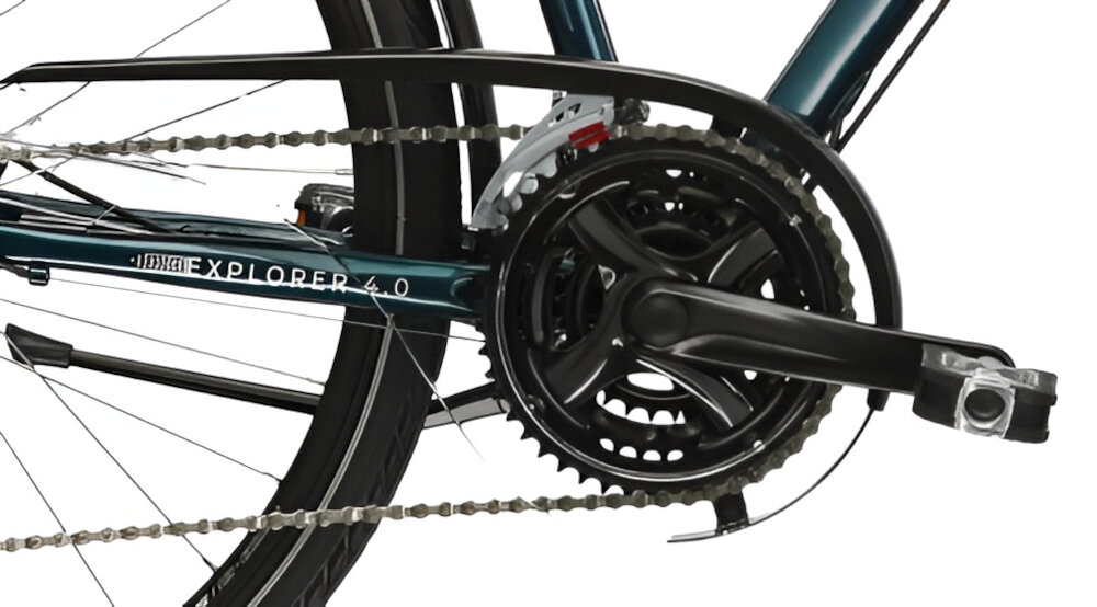 Rower trekkingowy KROSS Explorer 4.0 M19 28 cali męski Turkusowy 24 biegi korba PROWHEEL typ TY-CM90 28x38x48T x 170mm lekka wydajna kaseta SHIMANO Altus typu HG31-8 wytrzyma duzy nacisk na pedaly