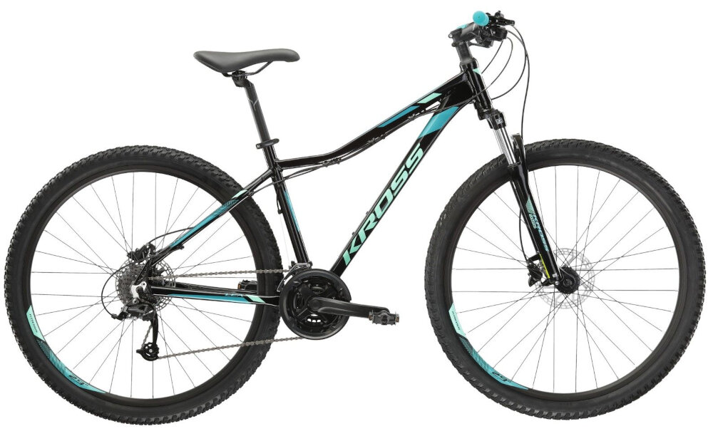 Rower górski MTB KROSS Lea 5.0 D14 27.5 cala damski Czarno-turkusowy rama 14-calowa z wysokiej jakosci stopu aluminium 6061 wysoka sztywnosc odpornosc na zlamania i przeciazenia pomalowana metoda proszkowa lakier bardzo wytrzymaly odporny na uszkodzenia mechaniczne rama odporna na korozje wybor rozmiaru ramy Twoj wzrost mierzony w zrelaksowanej pozycji typ roweru dla osob o wzroscie od 147 do 155 cm