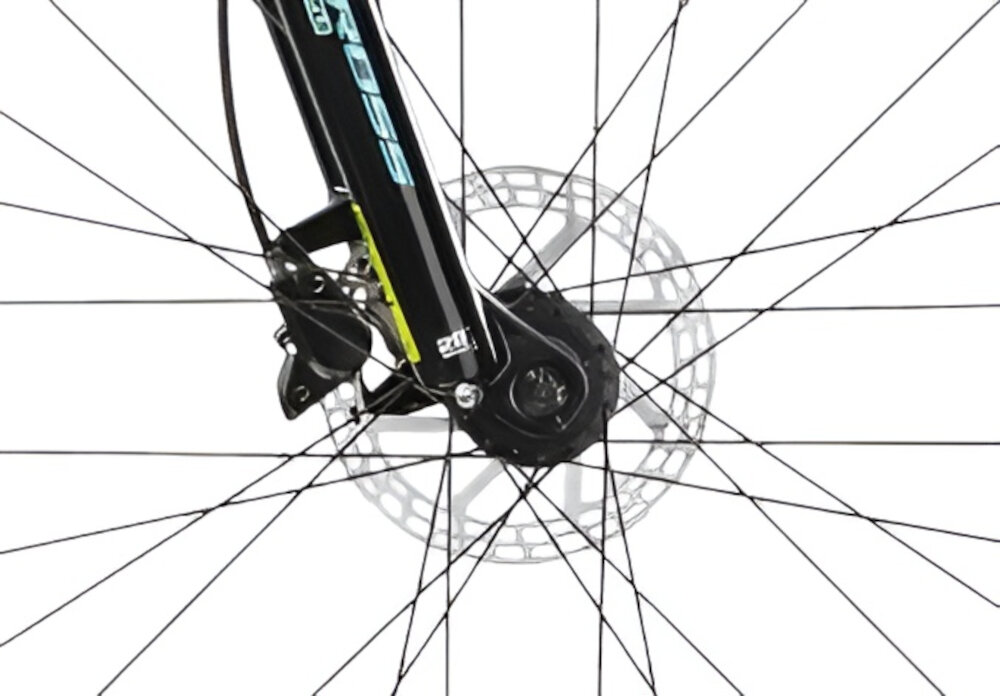 Rower górski MTB KROSS Lea 5.0 D14 27.5 cala damski Czarno-turkusowy hamulce tarczowe hydrauliczne duza sila hamowania dzialaja w kazdych warunkach pogodowych i na kazdej trasie plyn hamulcowy hamulce z przodu i z tylu podwojny pakiet bezpieczenstwa