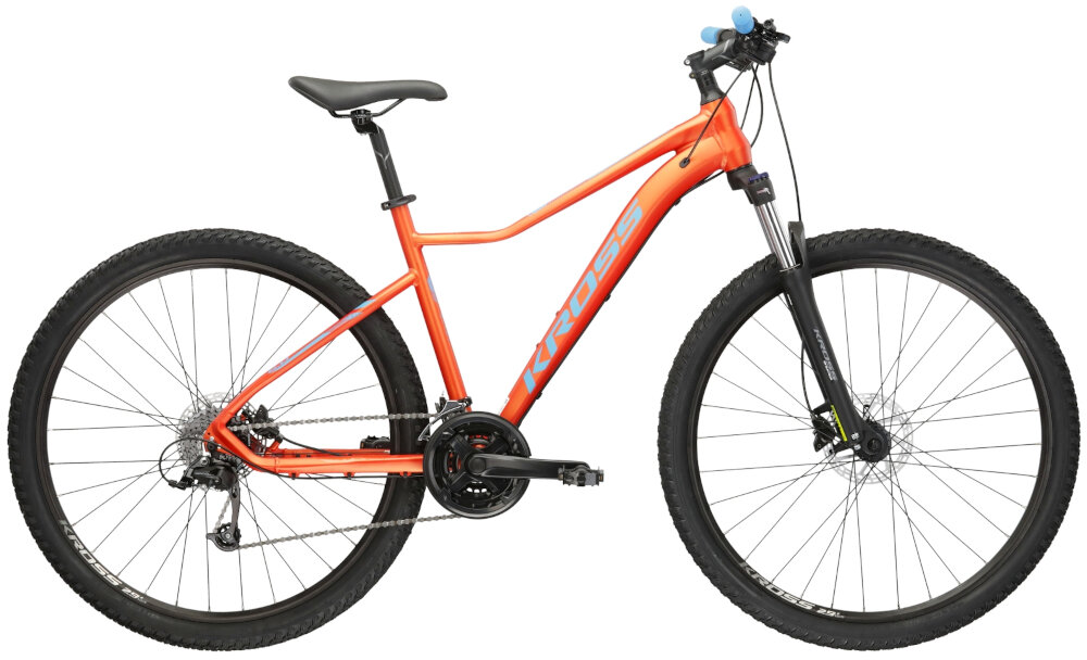 Rower górski MTB KROSS Lea 6.0 D16 27.5 cala damski Pomarańczowo-niebieski rama 16-calowa z wysokiej jakosci stopu aluminium 6061 wysoka sztywnosc odpornosc na zlamania i przeciazenia pomalowana metoda proszkowa lakier bardzo wytrzymaly odporny na uszkodzenia mechaniczne rama odporna na korozje wybor rozmiaru ramy Twoj wzrost mierzony w zrelaksowanej pozycji typ roweru dla osob o wzroscie od 160 do 168 cm