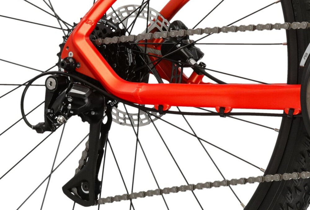 Rower górski MTB KROSS Lea 6.0 D16 27.5 cala damski Pomarańczowo-niebieski 24 przelozen przerzutki marki MicroSHIFT wysoka wytrzymalosc precyzyjne dzialanie plynna bezproblemowa zmiana biegow tylna przerzutka grupa CUES niewiarygodnie plynna niezawodna zmiana przelozen wytrzymala