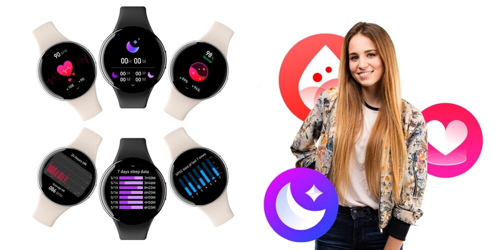 Smartwatch MANTA Livia Mini monitoring tlen tętno natlenienie krwi sen