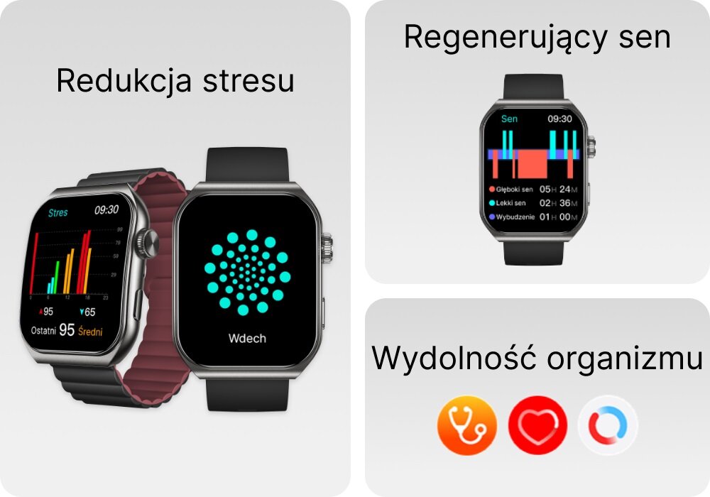 Smartwatch FOREVER Tiron SWM-300 sen dane zdrowie funkcjonowanie stres poziom