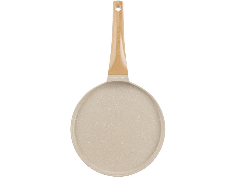 Patelnia FLORINA do naleśników Oslo 1P2224 24 cm patelnia leży przodem kremowy marmurkowy kolor wyżłobienia rączka imitacja drewna białe tło średnica 24 cm styl funkcjonalność trwałość z odlewanego aluminium wytrzymałość równomierne rozprowadzanie ciepła optymalnie usmażone potrawy ceramiczna powłoka nieprzywierająca smażenie z minimalnym dodatkiem tłuszczu kremowy, marmurowy kolor elegancki charakter