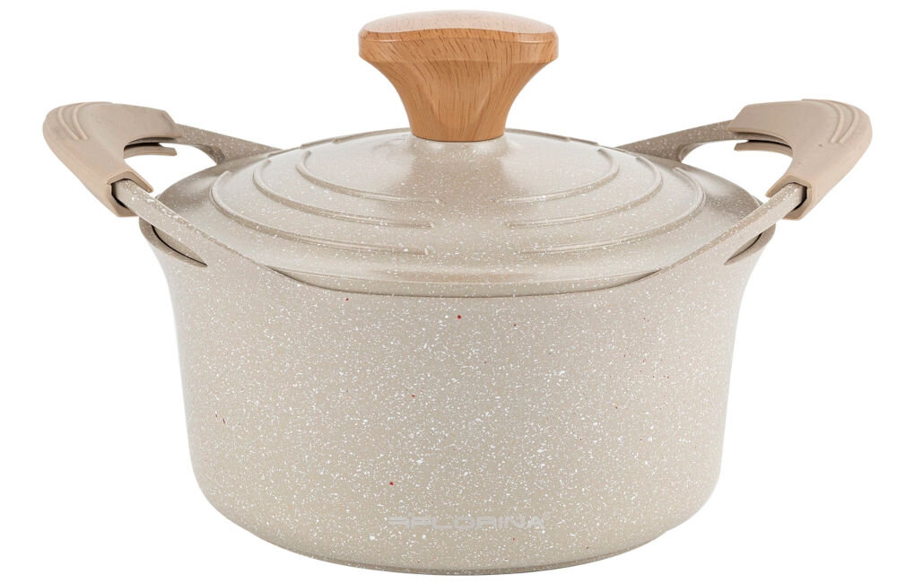 Garnek aluminiowy FLORINA Oslo 20CM 2,8L Kremowy garnek uchwyty pokrywka z uchwytem kolor kremowy białe tło do każdej kuchni