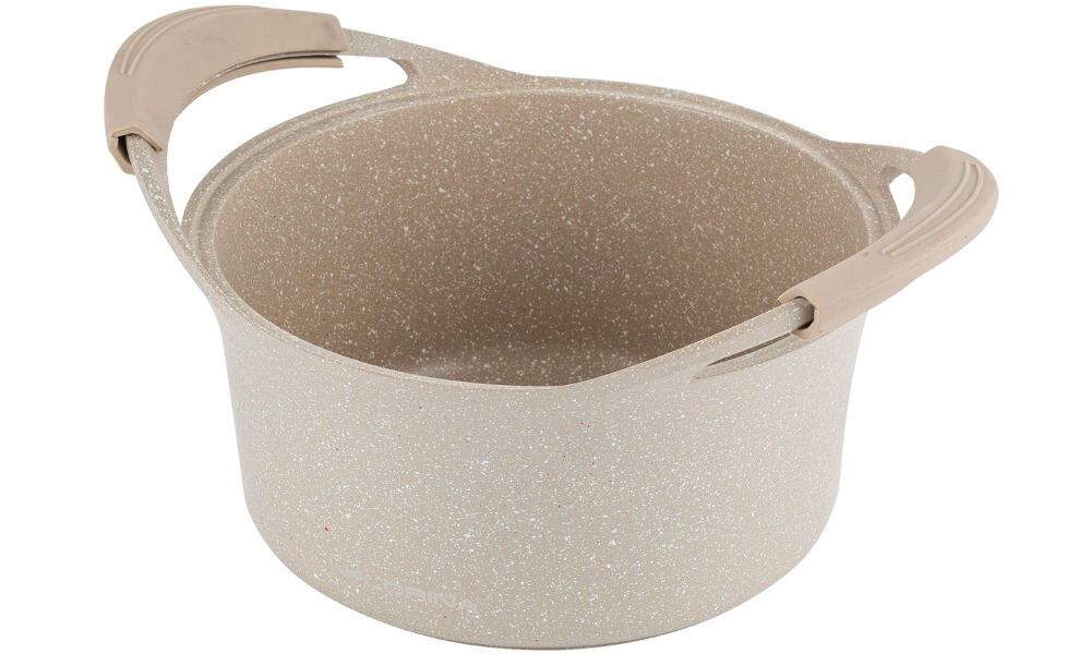 Garnek aluminiowy FLORINA Oslo 20CM 2,8L Kremowy Kremowy garnek stojący bokiem otwarty bez przykrywki dno rączki kolor kremowy  z odlewanego aluminium solidność optymalnie przewodzi ciepło równomiernie i efektywnie gotowane potrawy szybsze przygotowywanie dań zdrowe gotowanie 