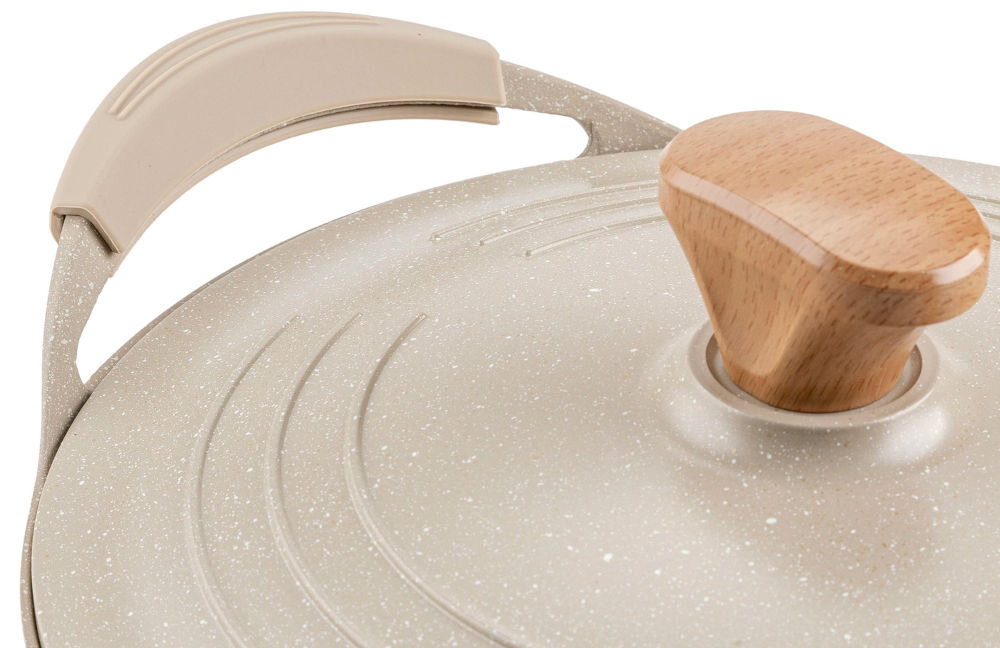 Garnek aluminiowy FLORINA Oslo 20CM 2,8L Kremowy Kremowy garnek kremowy kolor pokrywka uchwyt rączka miękki uchwyt wygoda użytkowania ergonomiczna rączka nie nagrzewa się bezpieczne komfortowe gotowanie miękka w dotyku powierzchnia uchwytu pewnie leży w dłoni wygoda bezpieczeństwo 