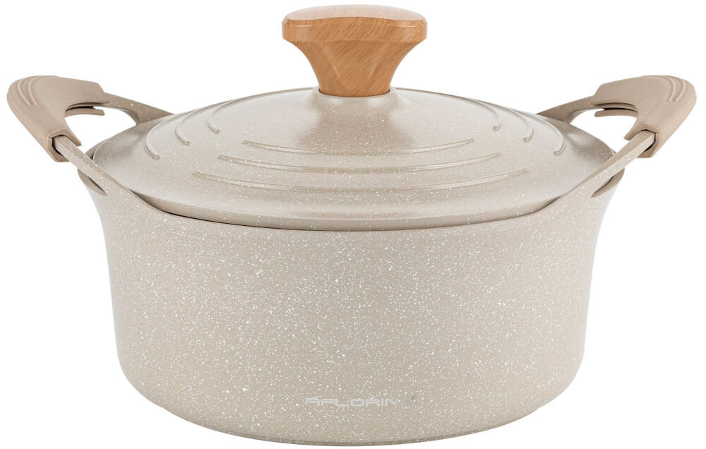 Garnek aluminiowy FLORINA Oslo 24CM 4,3L Kremowy garnek uchwyty pokrywka z uchwytem kolor kremowy białe tło do każdej kuchni